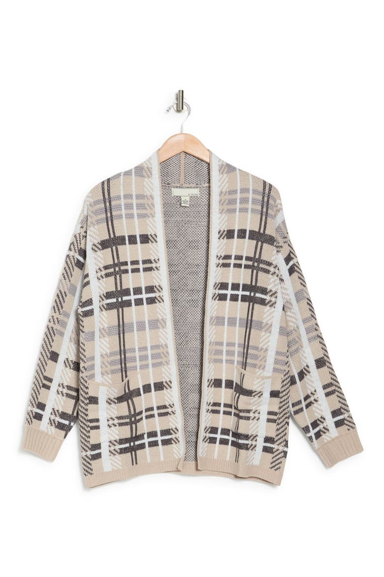 Willow Plaid Open Sweater, Alternate, color, IVORY/WHITE/BLACK