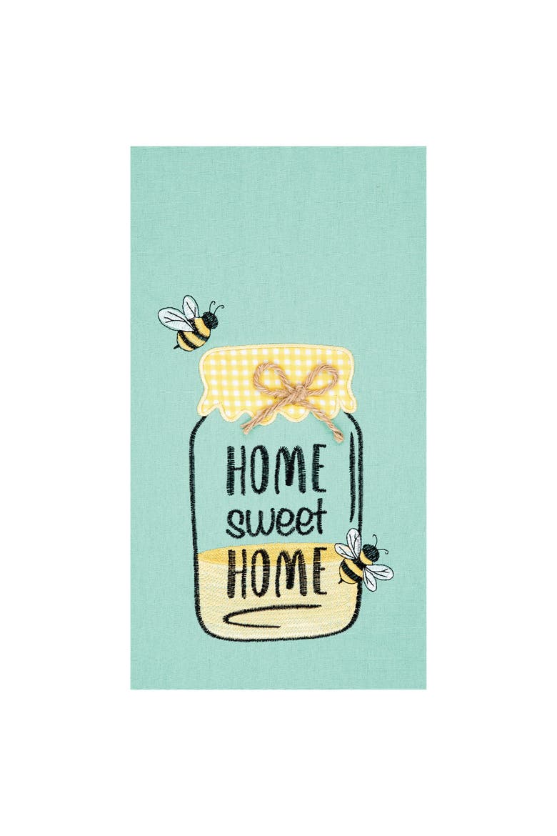 Home Sweet Home Embroidered Cotton Kitchen Towel, Main, color, Blue