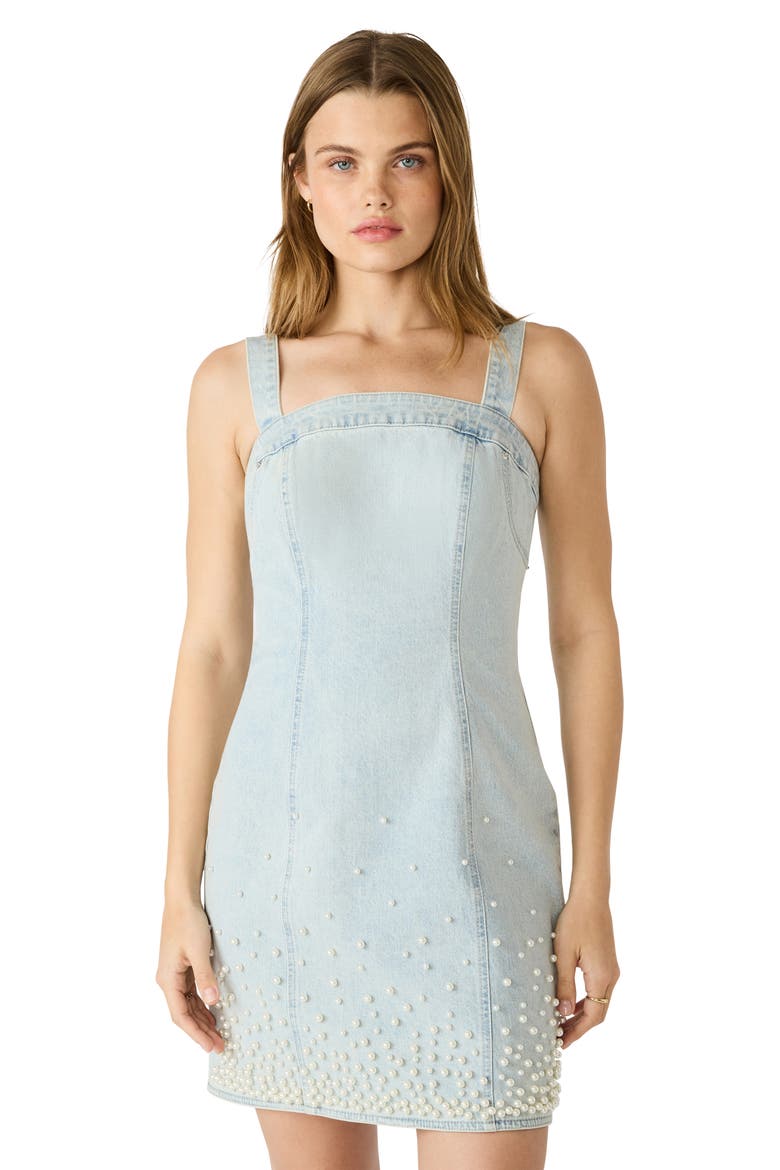 Juliann Pearly Bead Sleeveless Denim Minidress, Alternate, color, SULPHUR SPRING