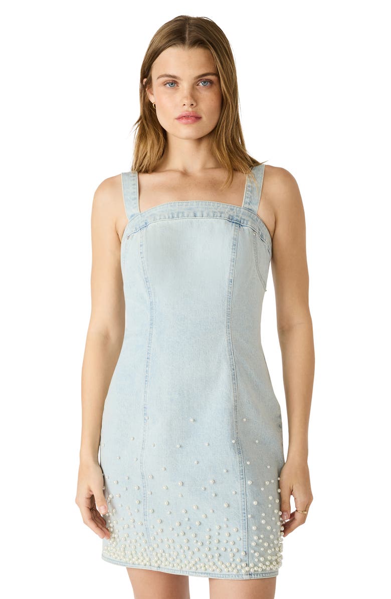 Steve Madden Juliann Pearly Bead Sleeveless Denim Minidress, Alternate, color, Sulphur Spring