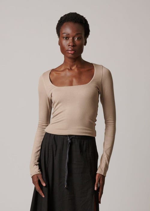 Leisure Lab Long Sleeve Rib Shirt In Latte
