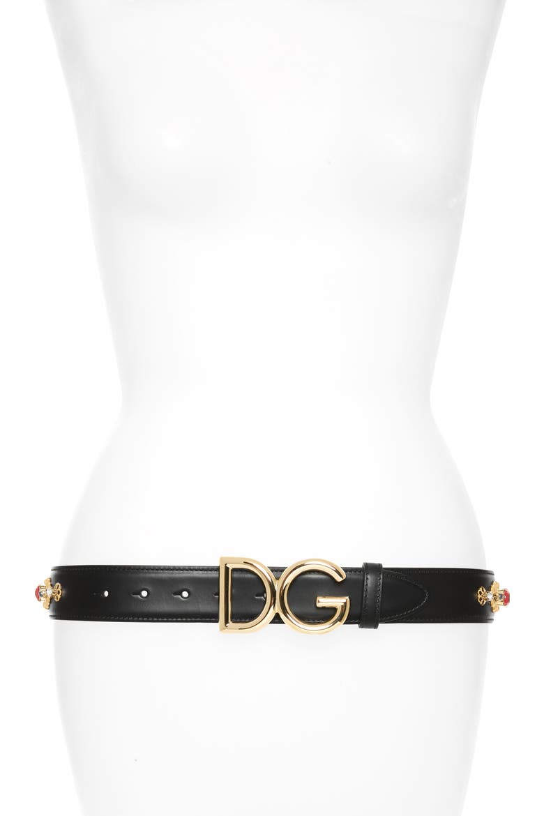 Family Lux Jewel Embellished Leather Belt, Main, color, NERO/ ORO