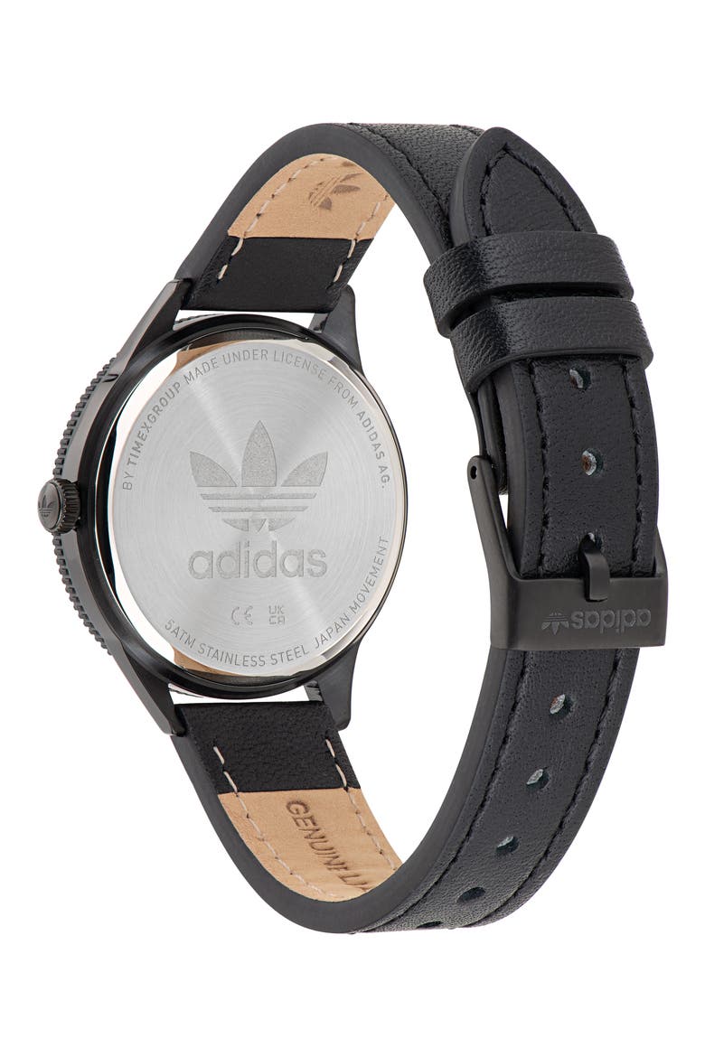 Edition Three Icon Leather Strap Watch, 36mm, Alternate, color, BLACK/ BLACK/ BLACK
