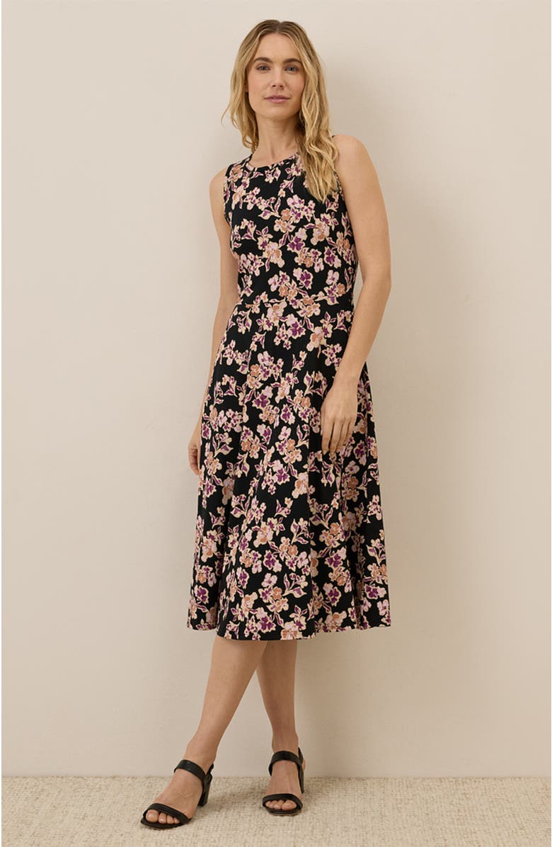 Pact Organic Cotton Fit & Flare Keyhole Back Dress, Alternate, color, Scattered Posies Black