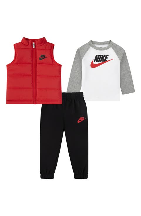 Colorblock Puffer Vest, Logo T-Shirt & Fleece Joggers Set (Baby)