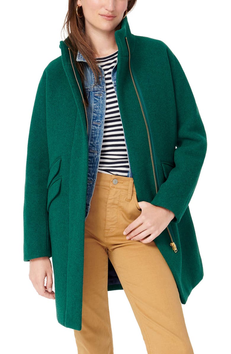 J.Crew Stadium Cloth Cocoon Coat, Main, color, Heather Forest