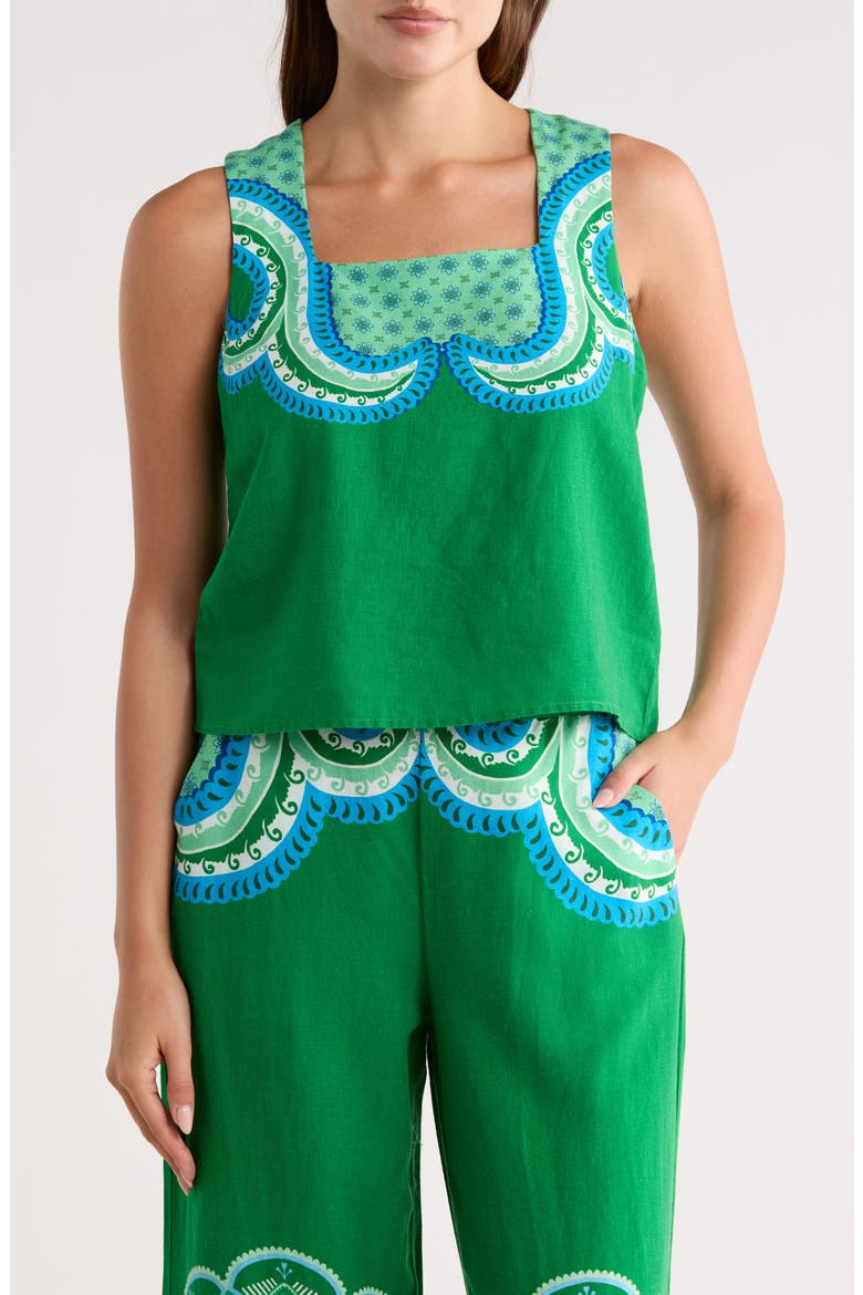 Linen Blend Print Top, Main, color, JUNGLE PAISLEY PRINT