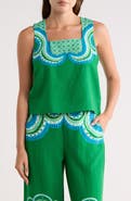 T Tahari Linen Blend Print Top