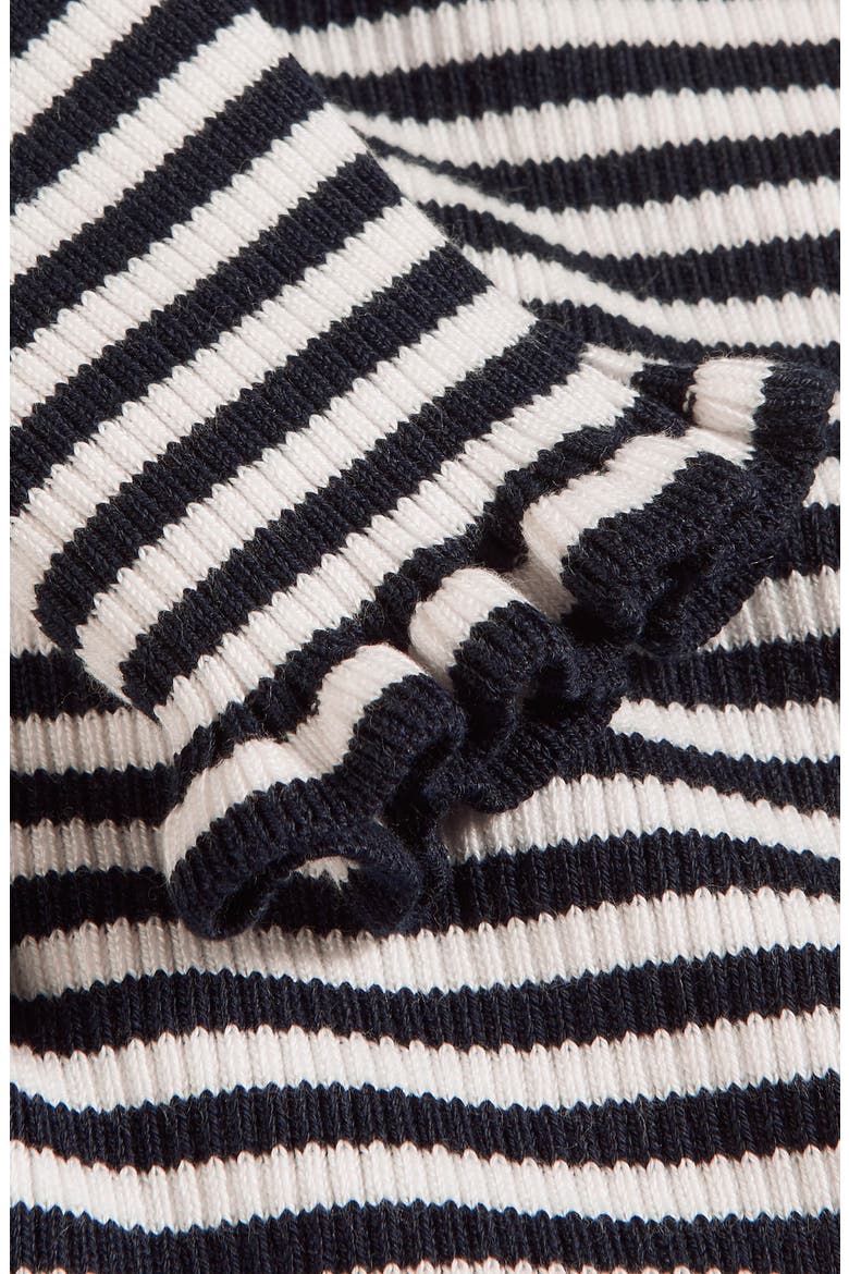 Frill Turtleneck Cotton Blend Sweater, Alternate, color, NAVY/ IVORY STRIPE