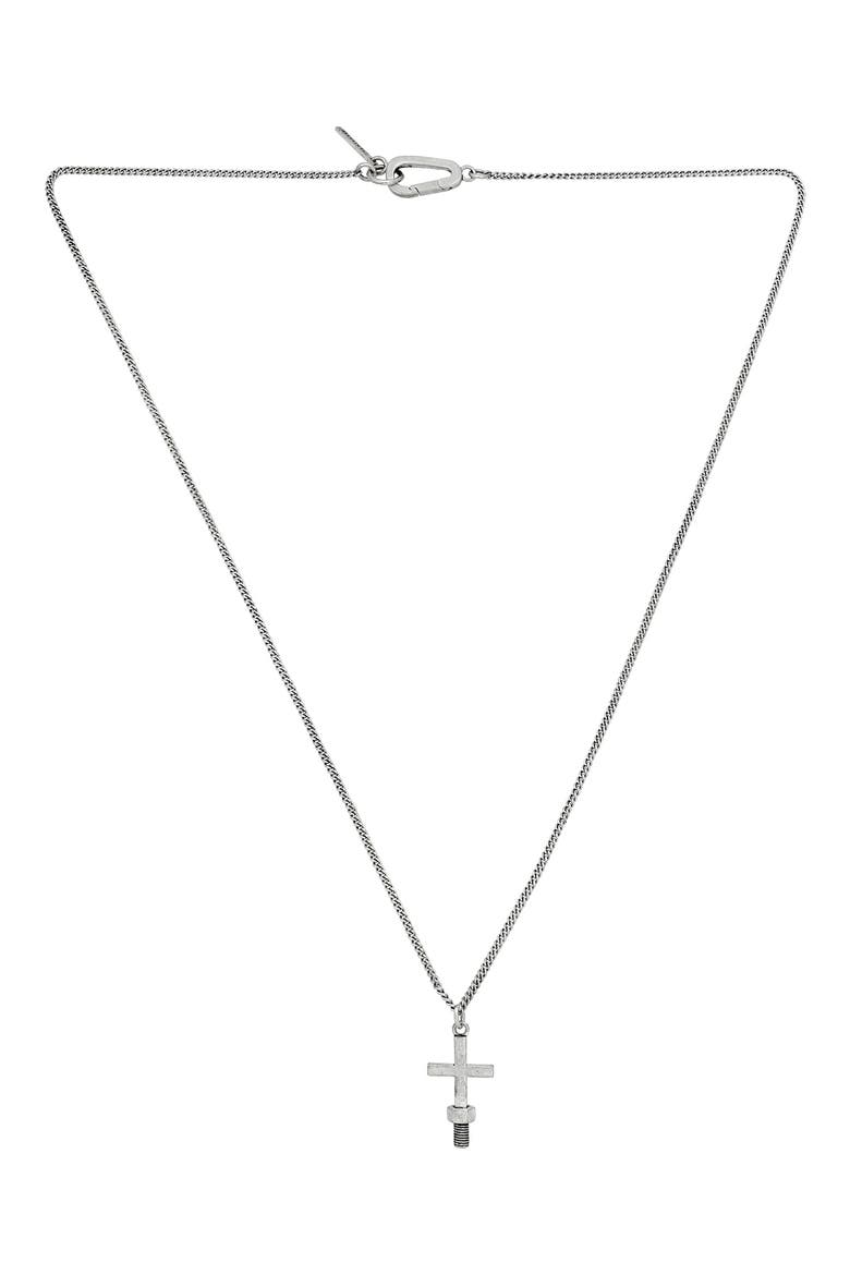 Men's Screw Cross Pendant Necklace, Alternate, color, WARM SILVER