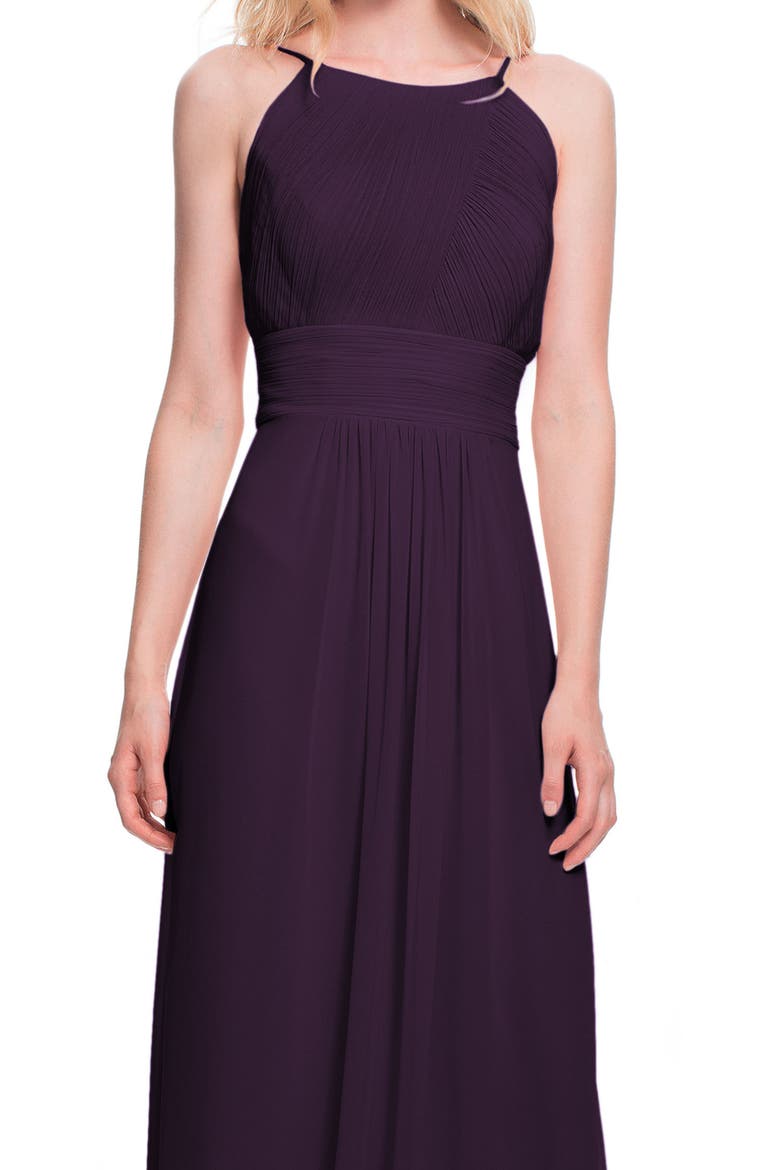 Low Back Pleat Chiffon A-Line Gown, Alternate, color, PLUM