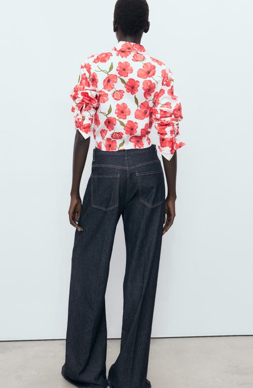 Mango Floral Print Cropped Button-up Shirt In White