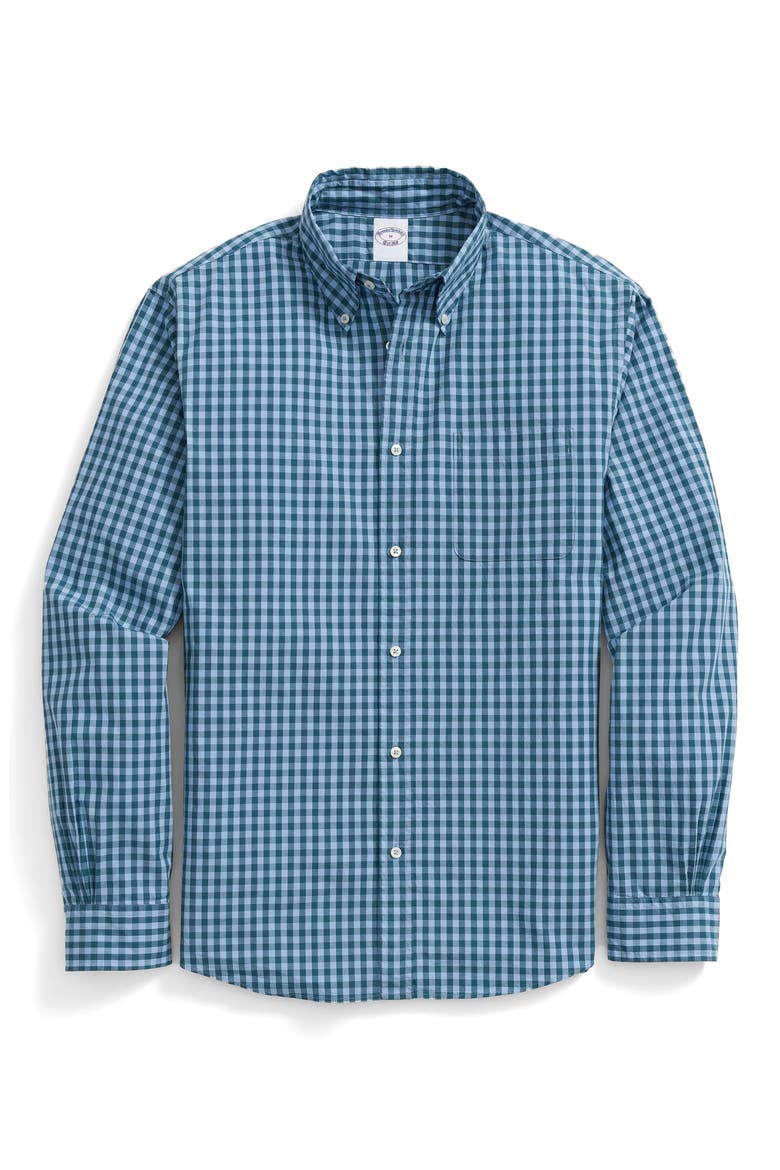 Gingham Check Cotton Button-Down Shirt, Alternate, color, GREEN