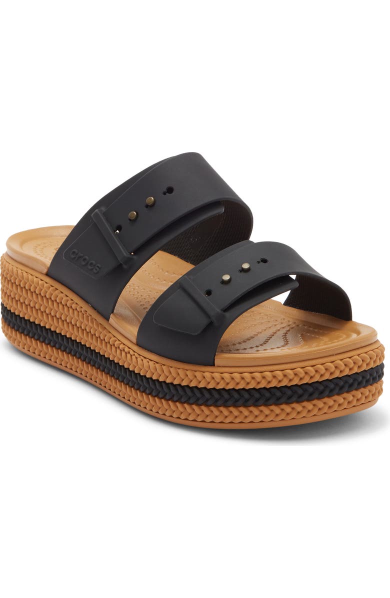 CROCS Brooklyn Buckle Wedge Slide Sandal, Main, color, Black