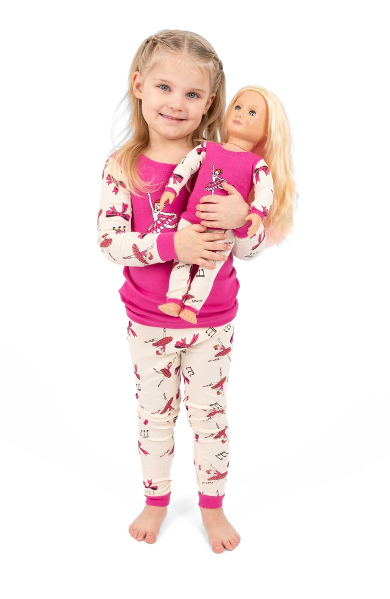 Leveret Girls & Matching Doll 2-pc. Cotton Pajamas, Fantasy & Character Prints, Alternate, color, Ballerina Hot Pink