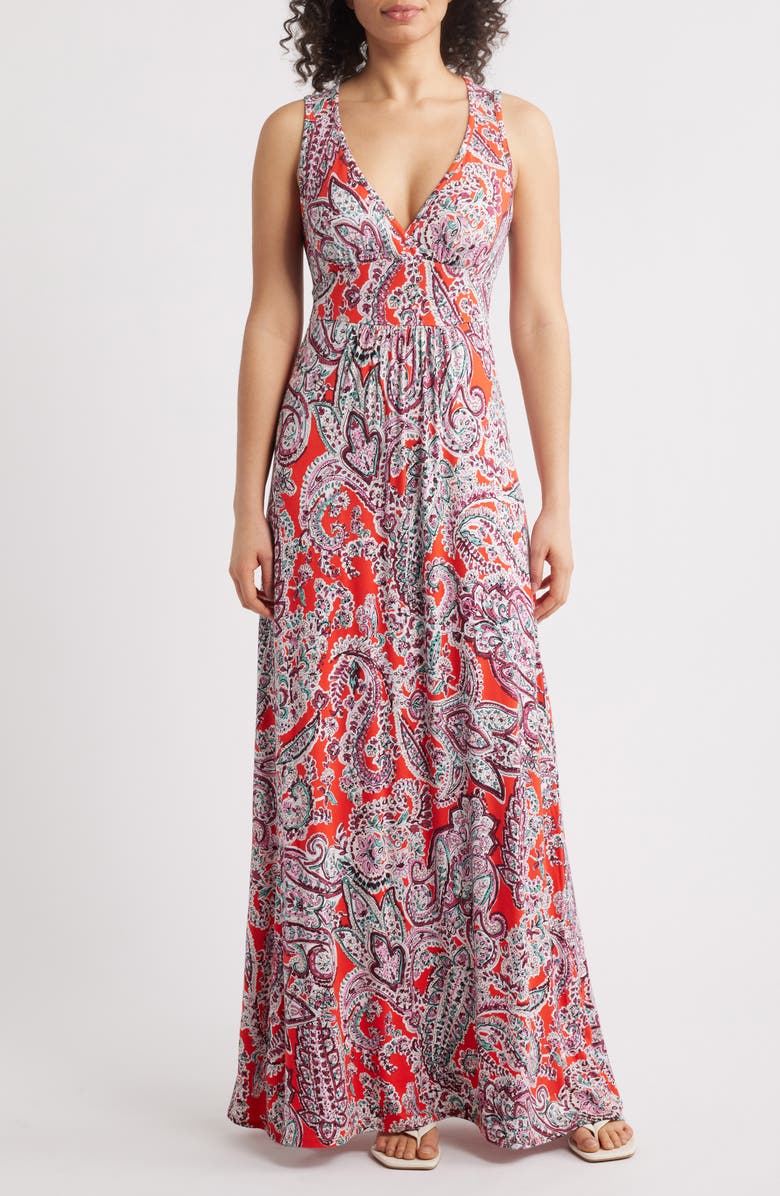 Loveappella Sleeveless Jersey Maxi Dress, Main, color, Orange