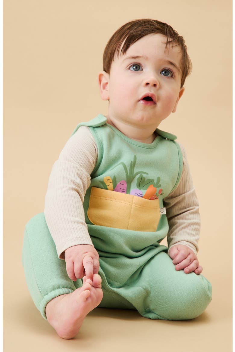 Printed Pocket Romper, Alternate, color, LILYPAD GREEN