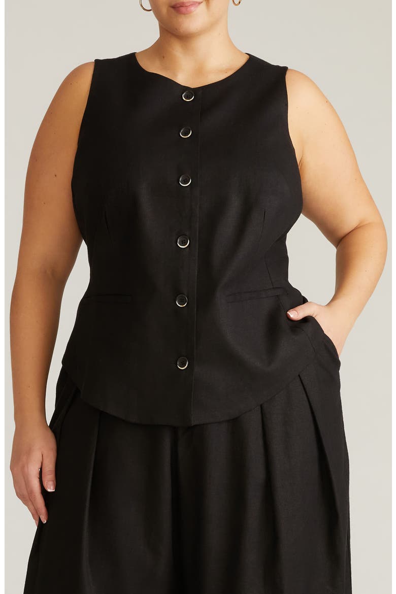 Linen Blend Vest, Main, color, BLACK