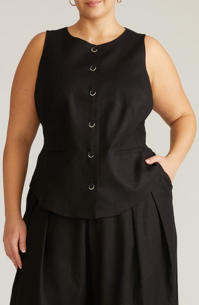 Universal Standard Linen Blend Vest, Main, color, Black