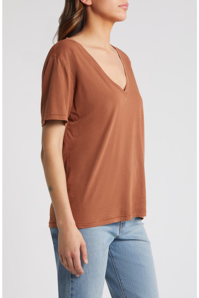 Oversize V-Neck Cotton T-Shirt, Alternate, color, RUST SEQUOIA