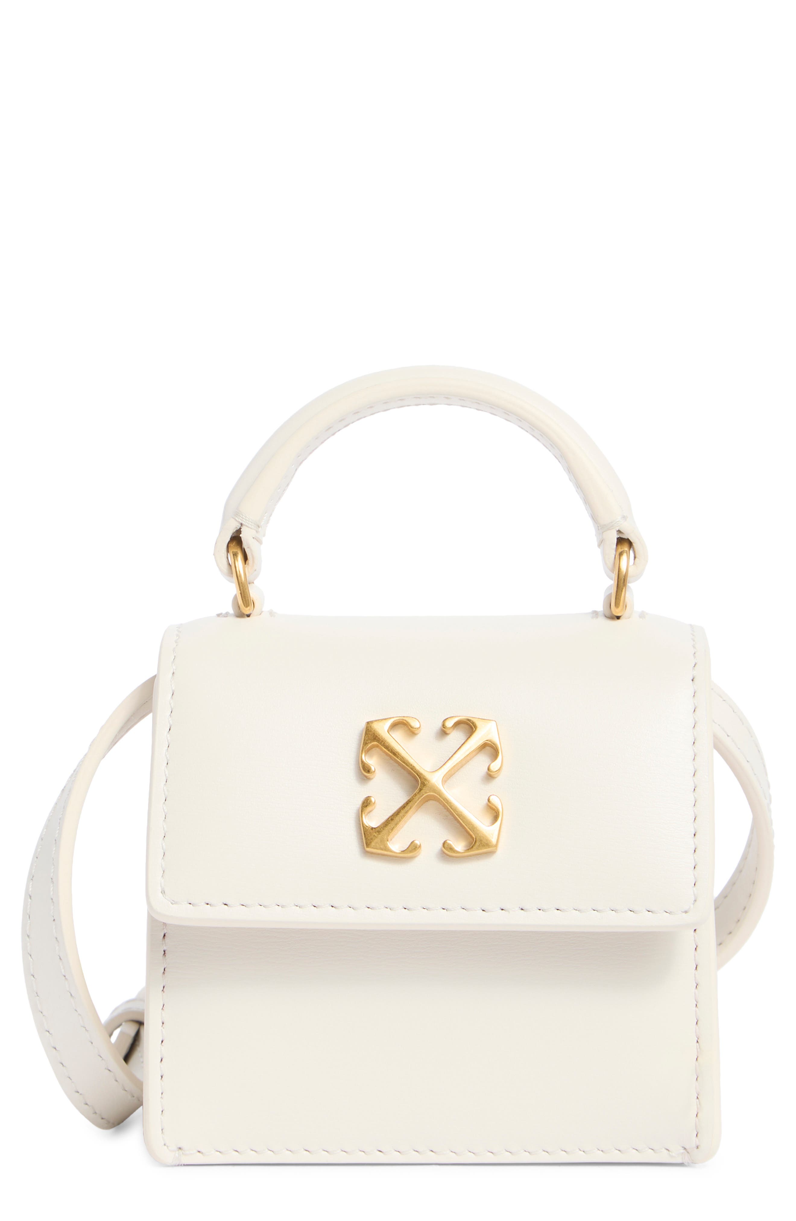 Off-White Micro Jitney Leather Top Handle Bag, Main, color, 