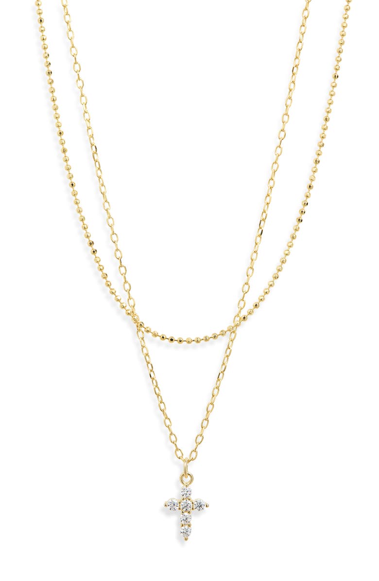 ARGENTO VIVO Cubic Zirconia Cross Pendant Layered Necklace, Alternate, color, Gold