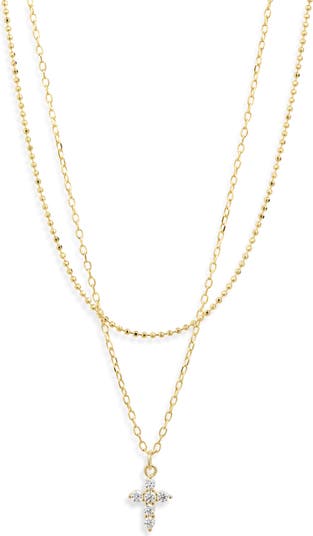 Cubic Zirconia Cross Pendant Layered Necklace