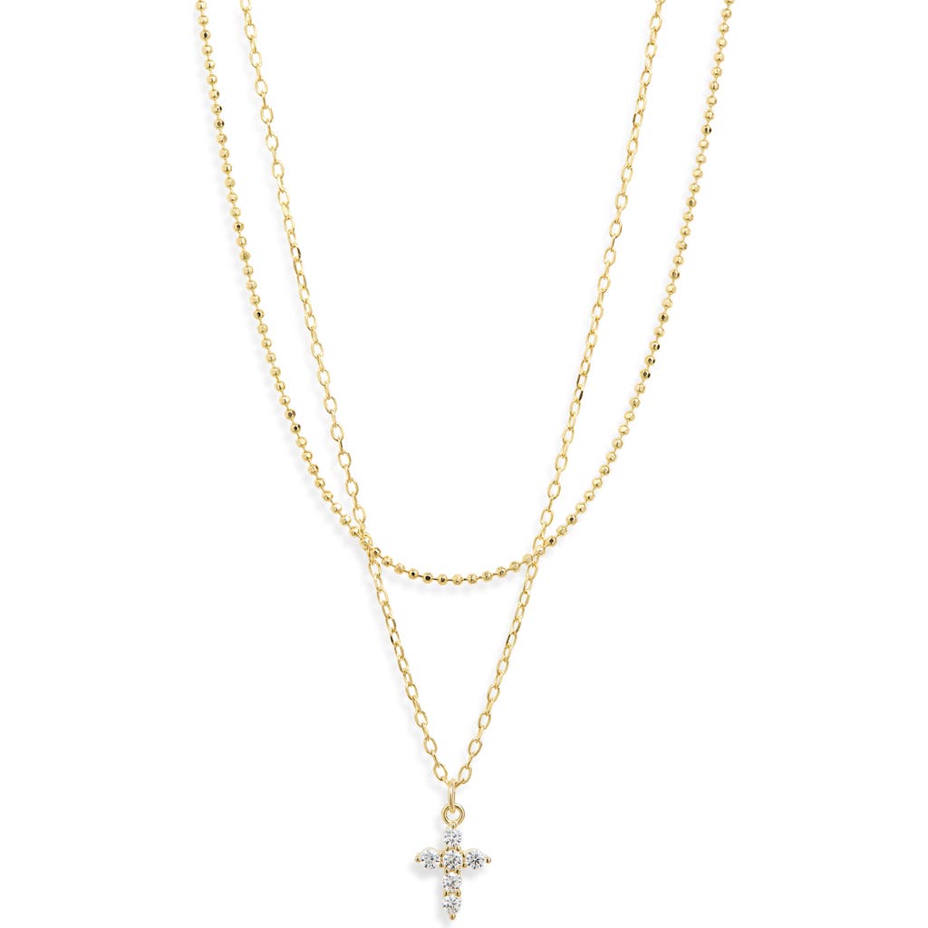 Argento Vivo Cubic Zirconia Cross Pendant Layered Necklace In Gold