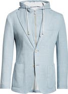 Eleventy Cotton & Cashmere Twill Blazer with Removable Hooded Bib