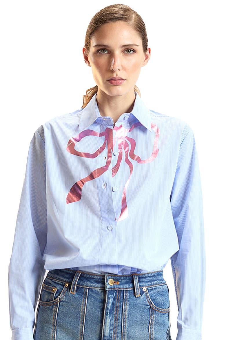 Metallic Bow Cotton Shirt, Alternate, color, Blue
