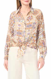 Halogen® Long Sleeve Tie Hem Button-Up Shirt