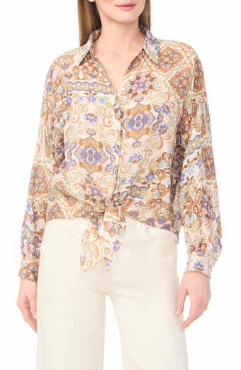 Halogen® Long Sleeve Tie Hem Button-Up Shirt