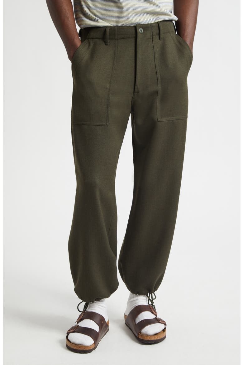 MIL Utility Drawstring Waist Wool Trousers, Main, color, GREEN