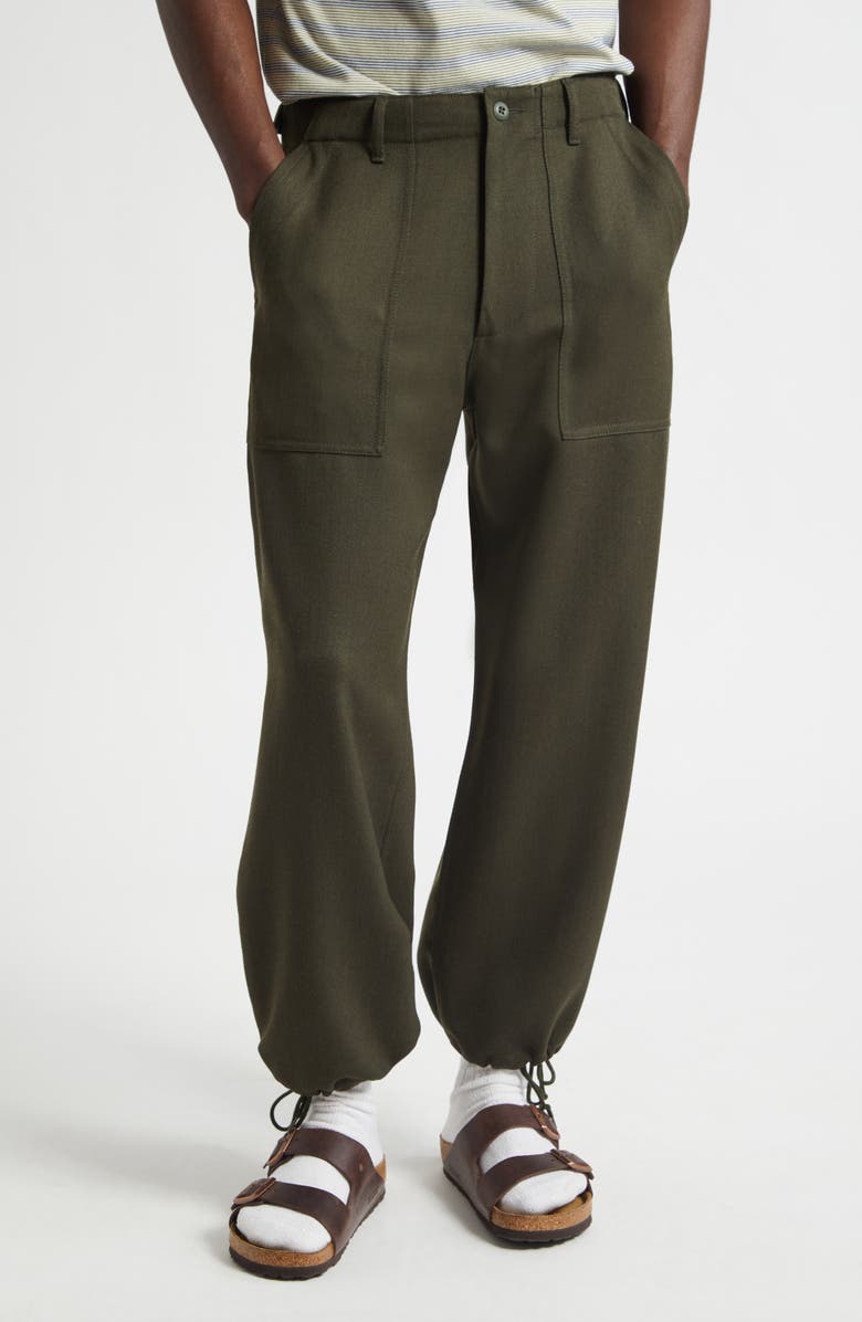BEAMS MIL Utility Drawstring Waist Wool Trousers, Main, color, Green
