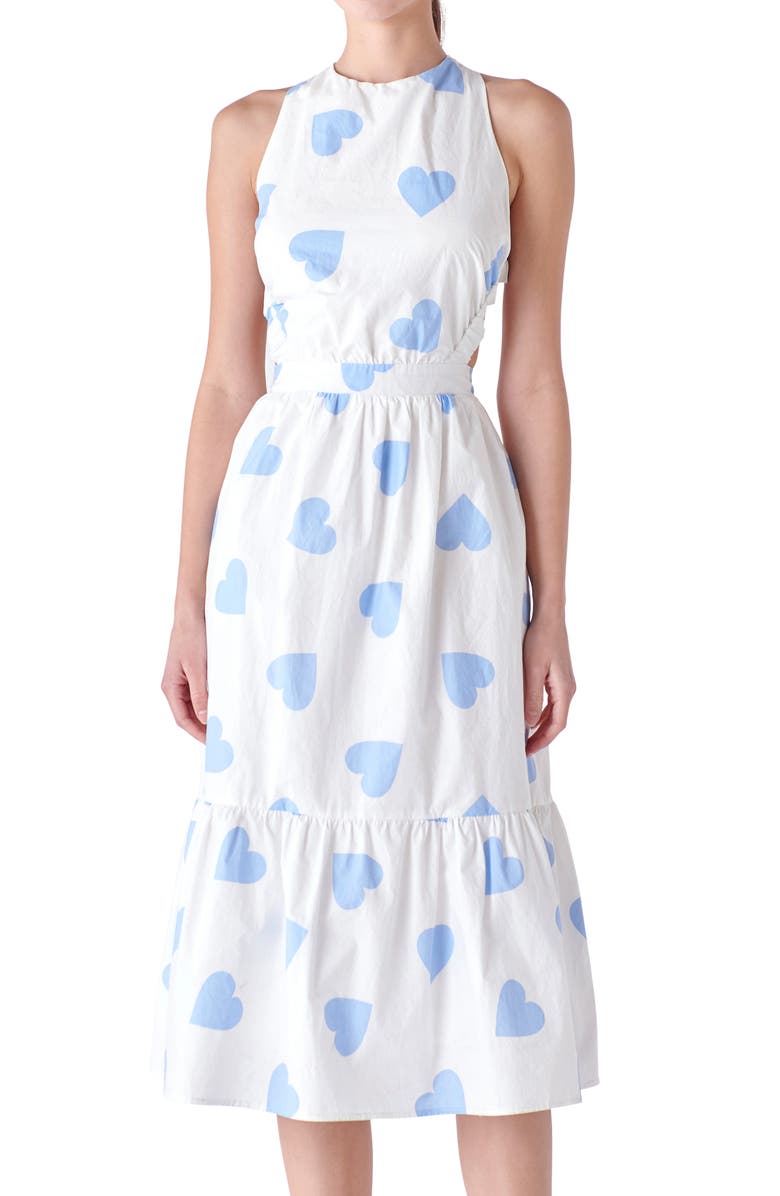 English Factory Heart Shape Crossback Midi Dress, Alternate, color, 