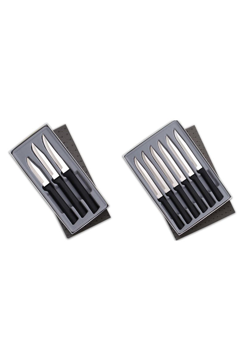 3 Piece Paring Knives Galore Set & 6 Piece Steak Knife Set in Gift Box, Main, color, Black