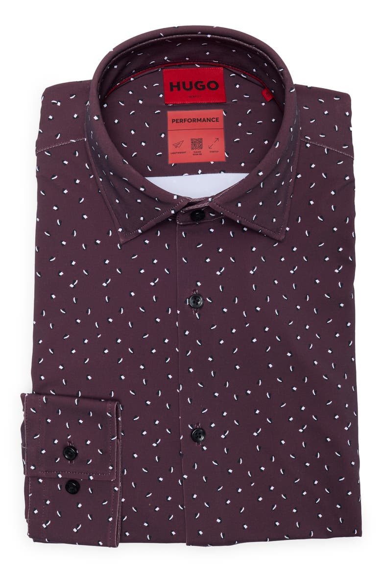Kenno Trim Fit Performance Dress Shirt, Main, color, OPEN BROWN