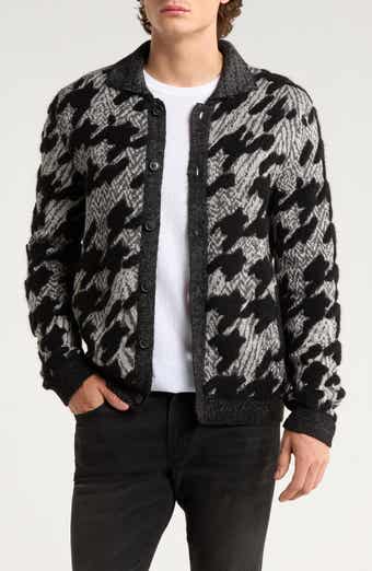 John Varvatos Venosa Houndstooth Cotton & Alpaca Blend Cardigan