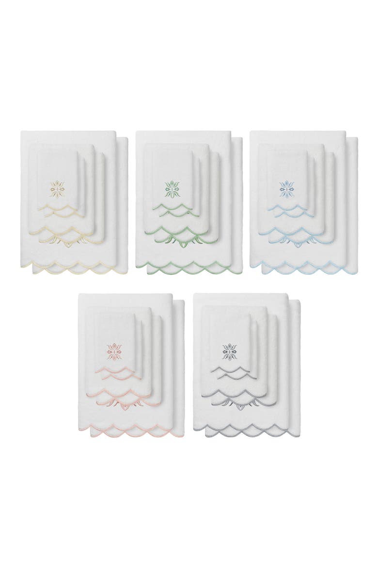 Flower Crest Scallop 6-Piece Bath Towel Set, Alternate, color, WHITE/ PINK