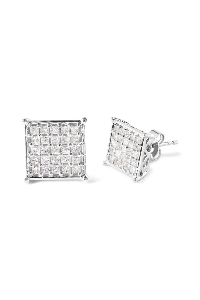 10K White Gold 3/4 Cttw Princess Diamond Composite Stud Earrings, Alternate, color, White