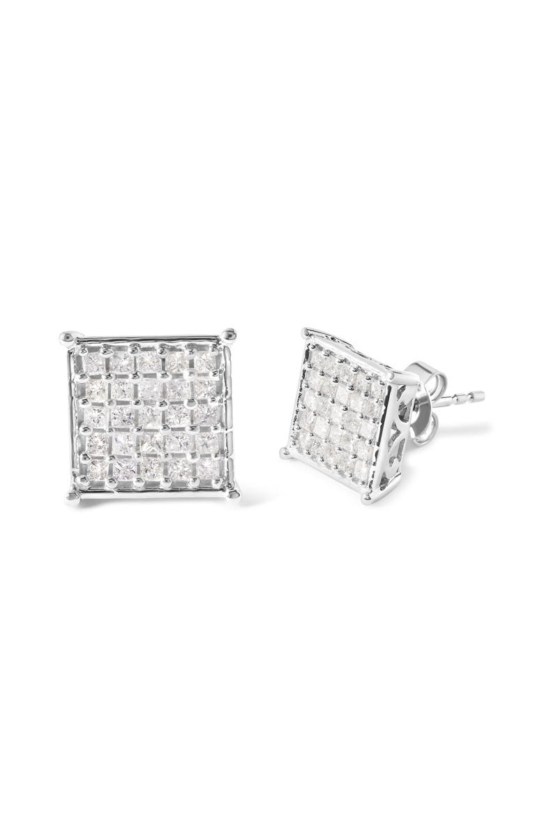 Haus of Brilliance 10K White Gold 3/4 Cttw Princess Diamond Composite Stud Earrings, Alternate, color, White