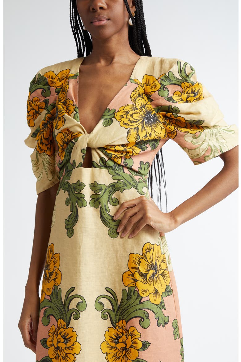 Delicate Flower Arabesques Linen Midi Dress, Alternate, color, DELICATE FLOWER ARAB