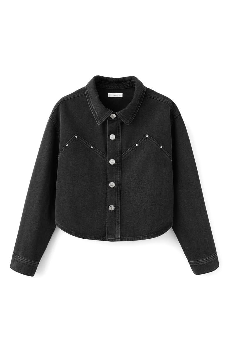 MANGO TEEN Studded Denim Button-Up Shirt, Alternate, color, Black Denim