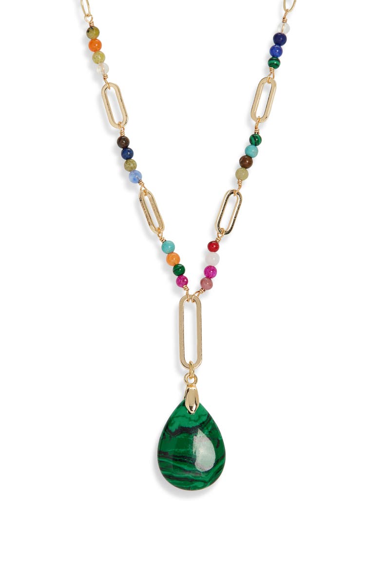 Malachite Teardrop Pendant Necklace, Main, color, GOLD MULTI