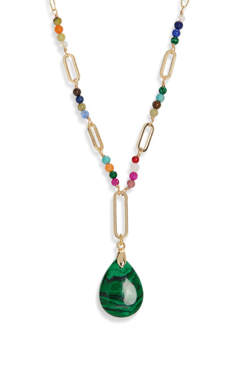 Panacea Malachite Teardrop Pendant Necklace, Main, color, Gold Multi