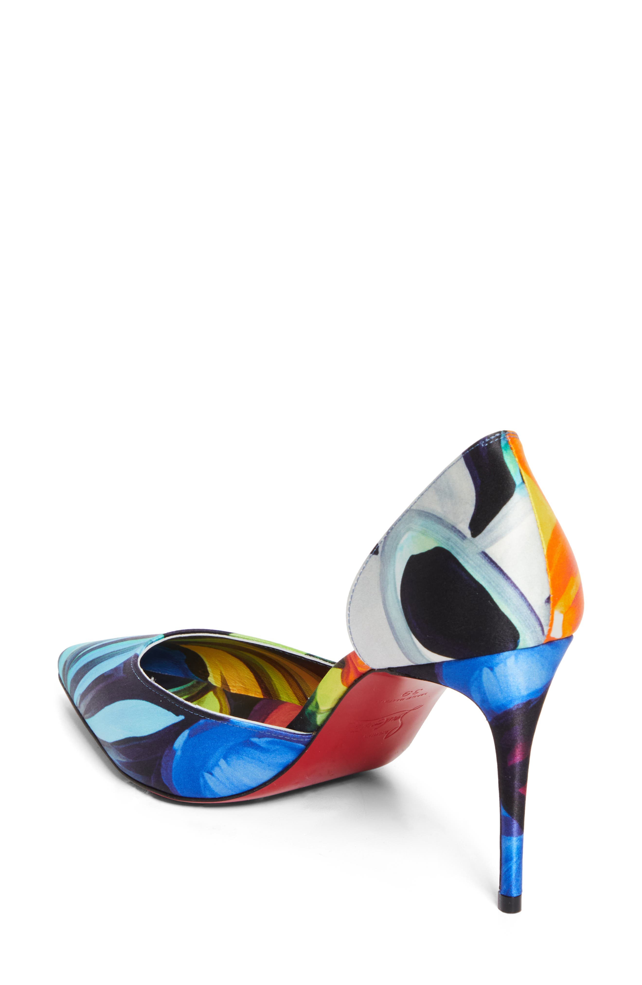 Iriza Flower Pointed Toe Half d'Orsay Pump, Alternate, color, ORANGE MULTI/ LIN MULTI