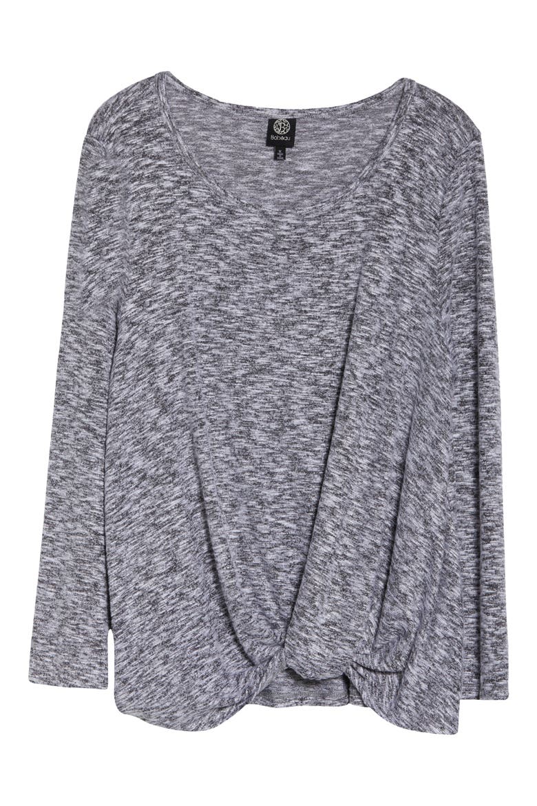 Scoop Neck Front Twist Top, Alternate, color, BLACK/ IVORY
