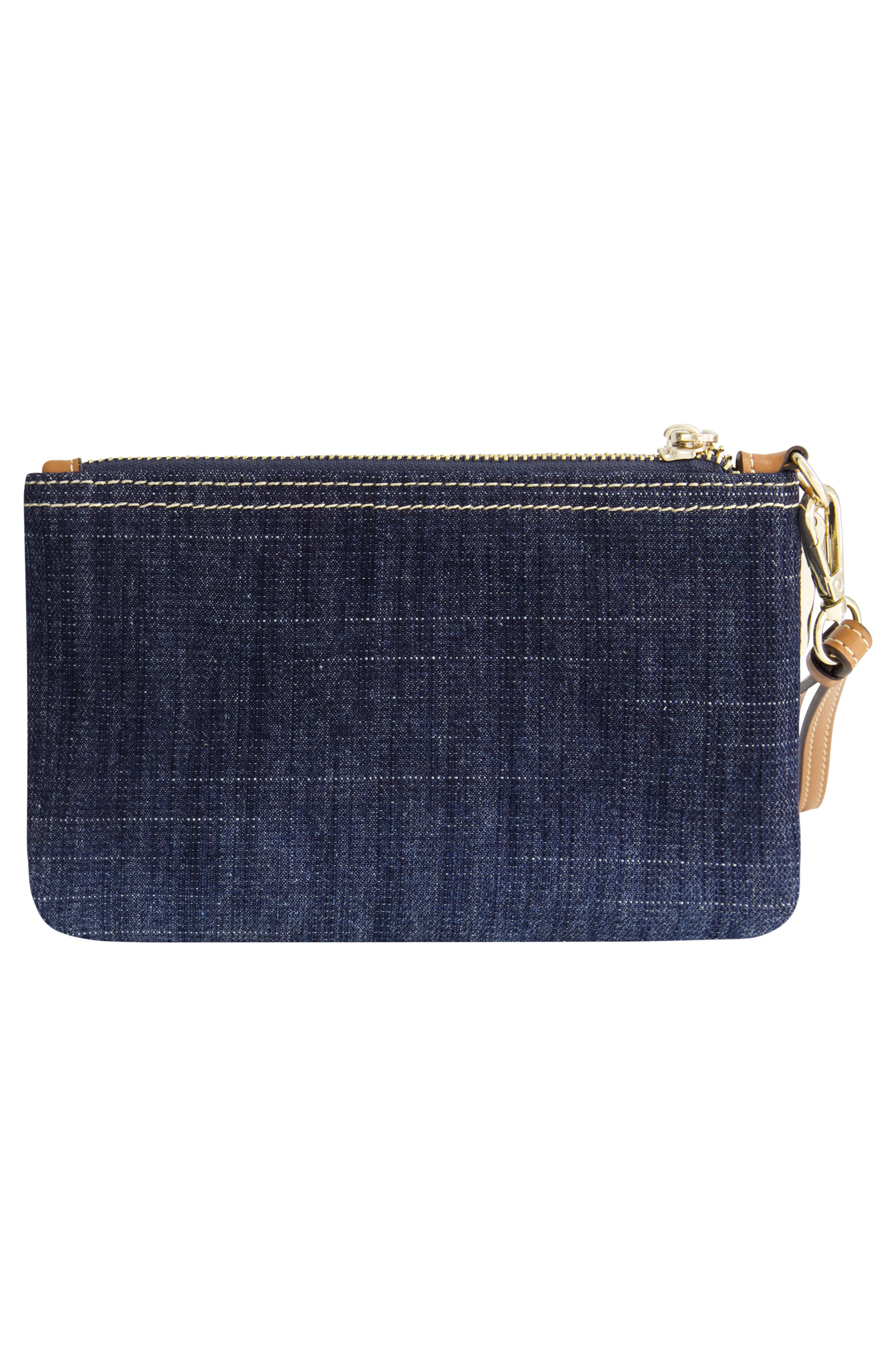 Buddha Patch Denim Wristlet, Alternate, color, DARK DENIM