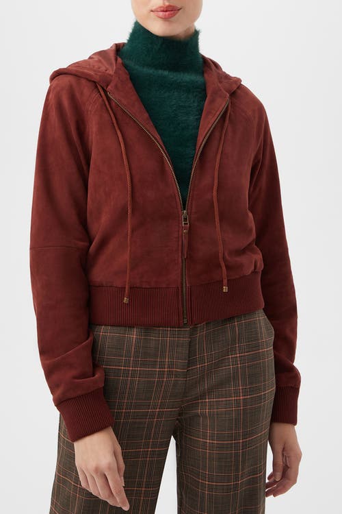 Trina Turk Dalma Suede Hooded Jacket In Brown