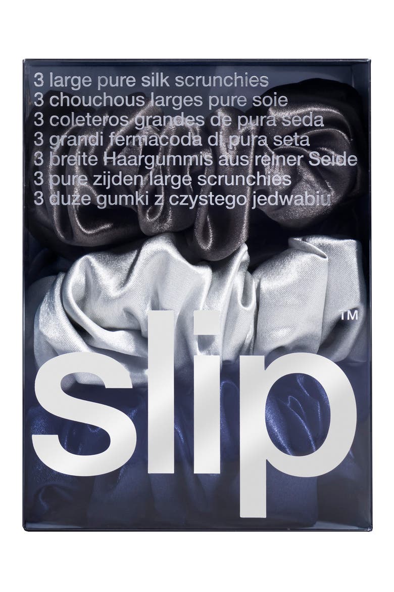 3-Pack Large Silk Scrunchie Set, Alternate, color, MIDNIGHT